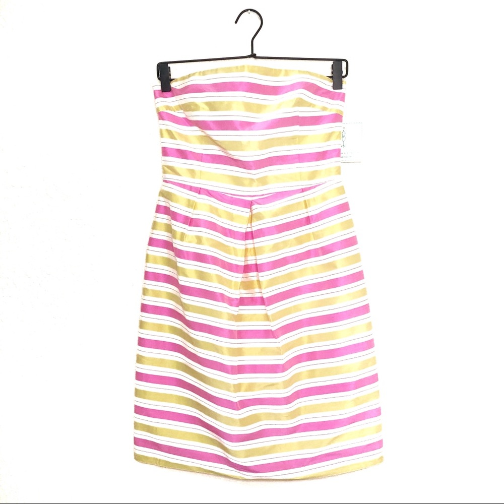 Jennifer Reale Pink Yellow Striped Silk Dress 0